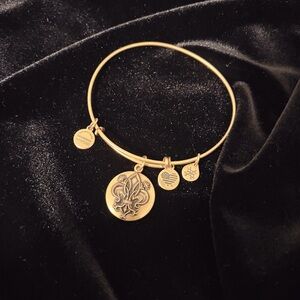 Alex and Ani Vintage Gold Bangle Bracelet with Charms Fleur de Lis